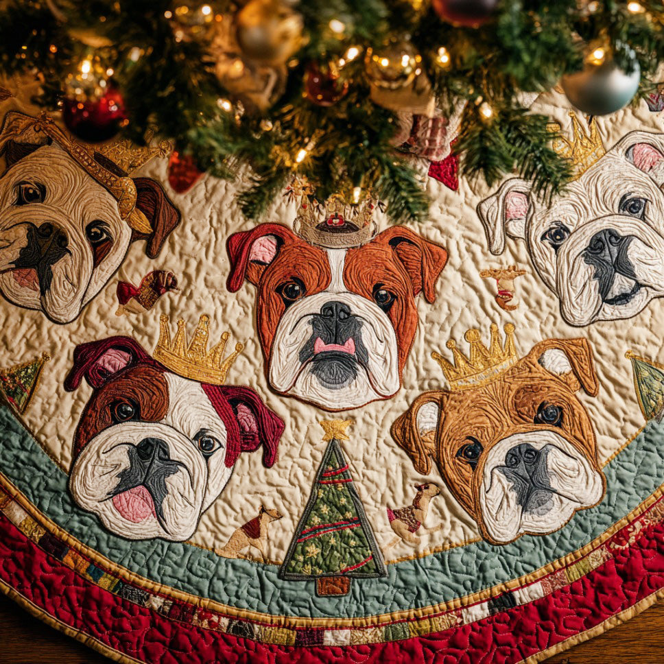 Cozy Bulldog Noel Quilted Christmas Tree Skirt VTQ-Myprintsy