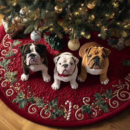 Cozy Bulldog Noel Quilted Christmas Tree Skirt-Myprintsy