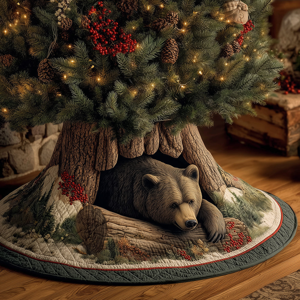 Cozy Cabin Bear Christmas Quilted Tree Skirt VTQ-Myprintsy