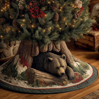 Cozy Cabin Bear Christmas Quilted Tree Skirt VTQ-Myprintsy