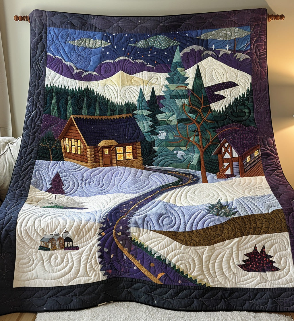 Cozy Cabin Christmas Quilted Blanket VTQ-Myprintsy