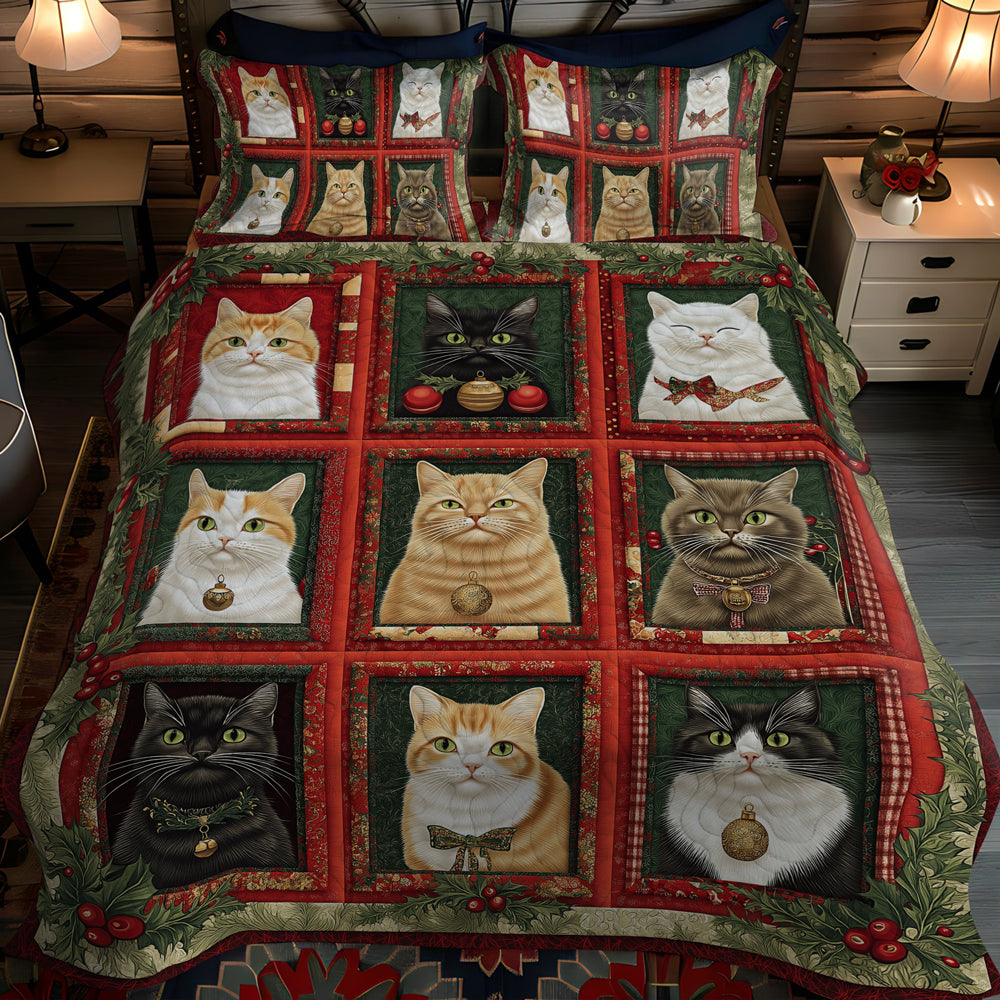 Cozy Christmas Cats -Piece Quilted Bedding Set VTQ-Myprintsy