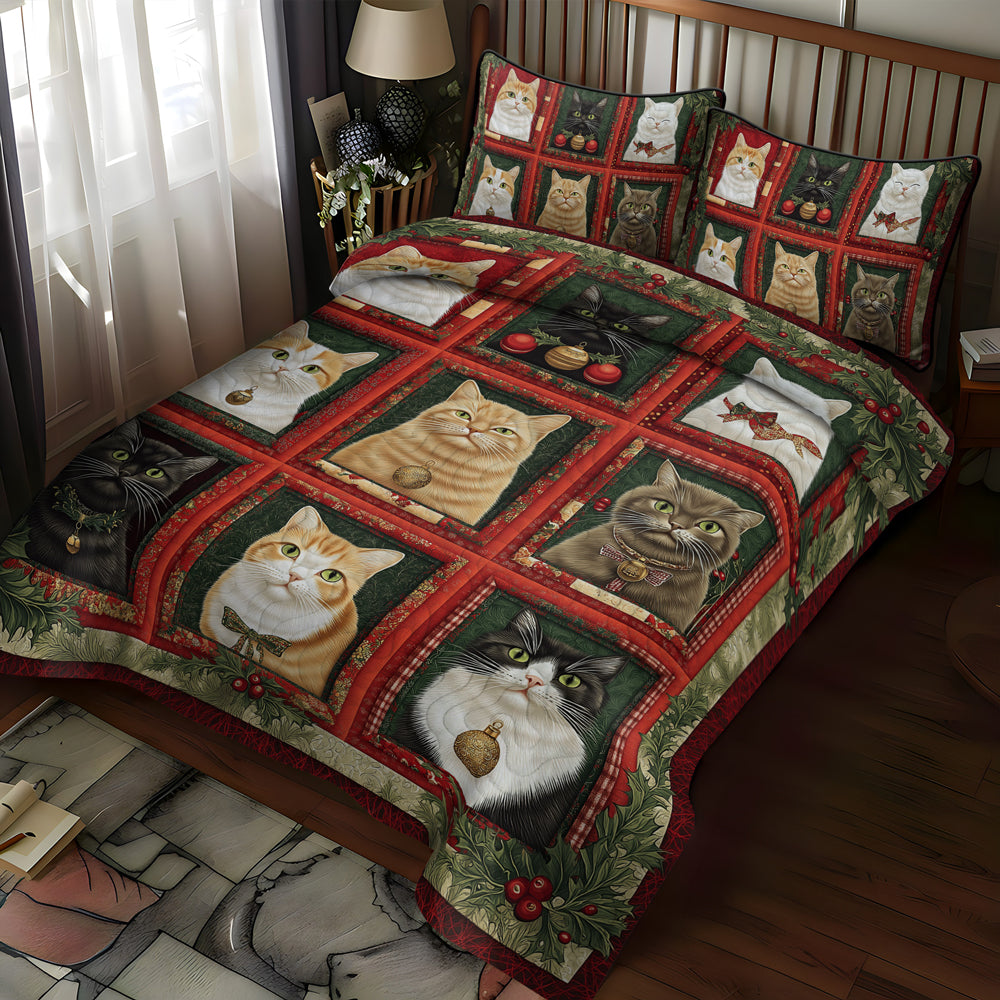 Cozy Christmas Cats -Piece Quilted Bedding Set VTQ-Myprintsy