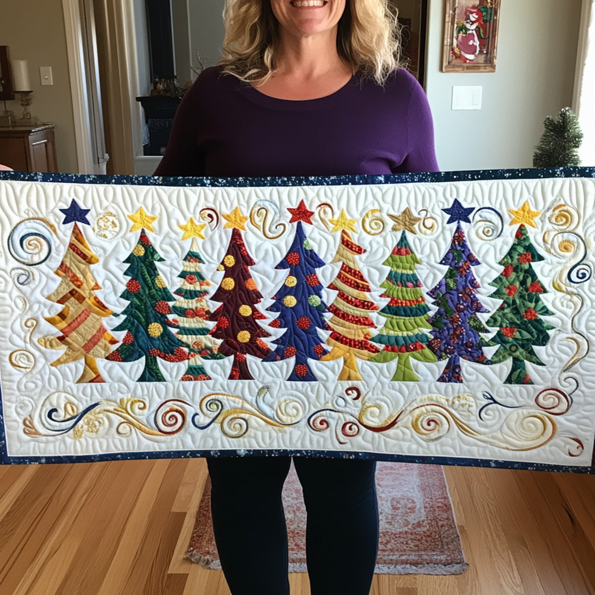 Cozy Christmas Grove Quilted Table Runner VTQ-Myprintsy