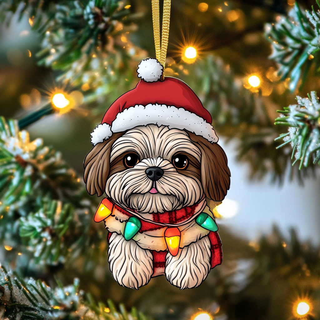 Cozy Christmas Shih Tzu Mica Ornament VTQ-Myprintsy