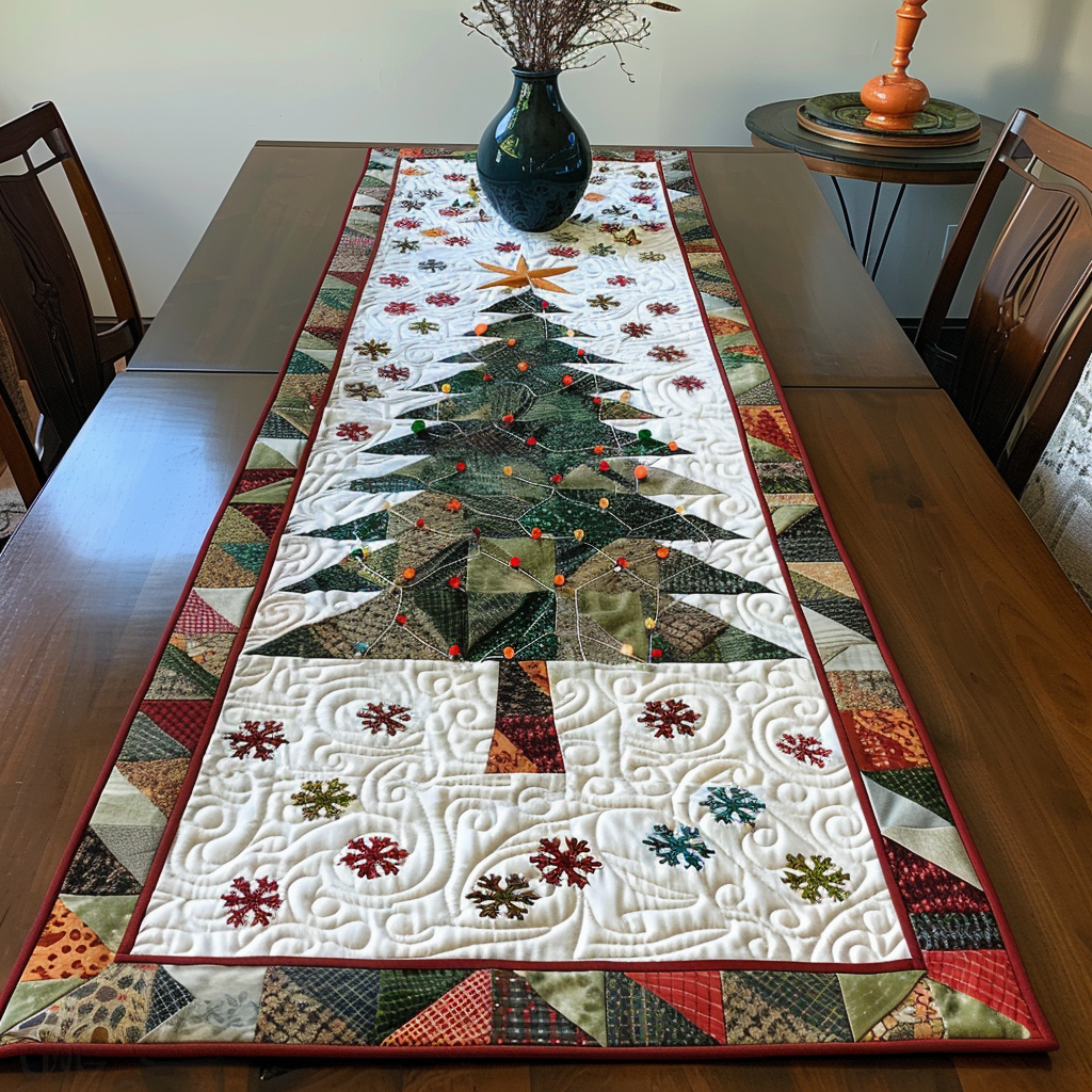 Cozy Christmas Tree Quilted Table Runner VTQ-Myprintsy