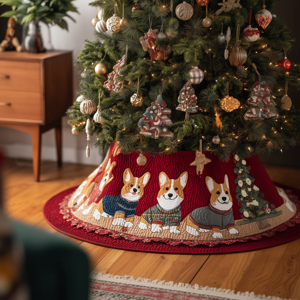 Cozy Corgi Crew Christmas Quilted Tree Skirt-Myprintsy