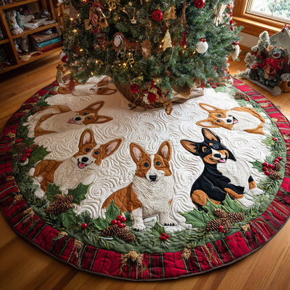 Cozy Corgi Holiday Quilted Christmas Tree Skirt VTQ-Myprintsy