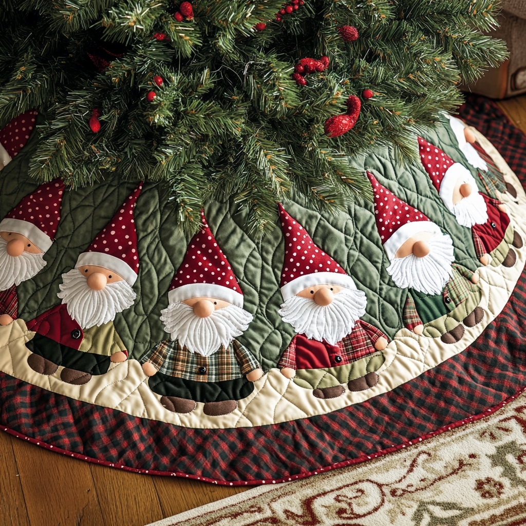Cozy Gnome Christmas Quilted Tree Skirt-Myprintsy