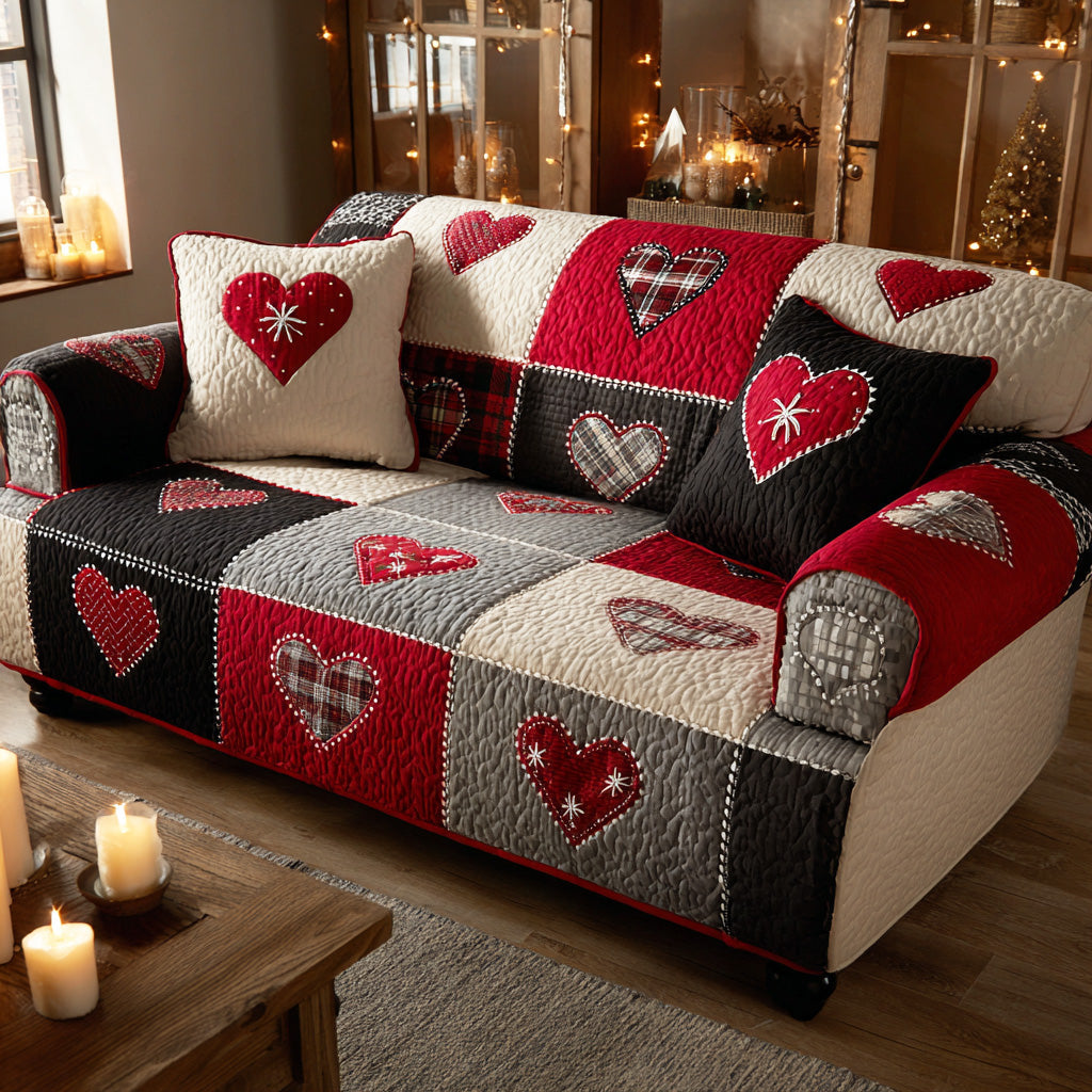 Cozy Heart Christmas Quilted Sofa Cover VTQ-Myprintsy