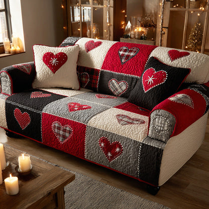 Cozy Heart Christmas Quilted Sofa Cover VTQ-Myprintsy