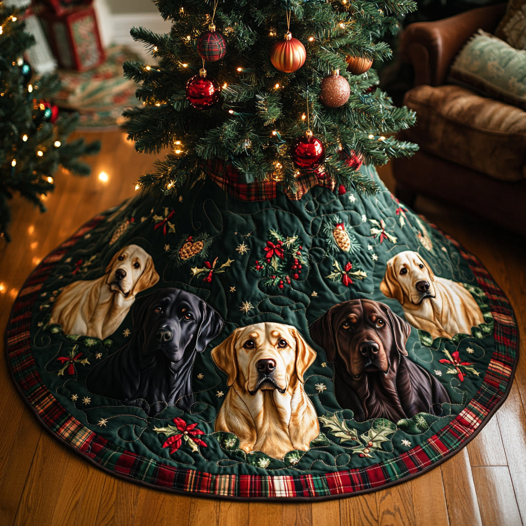 Cozy Labrador Joy Christmas Quilted Tree Skirt-Myprintsy