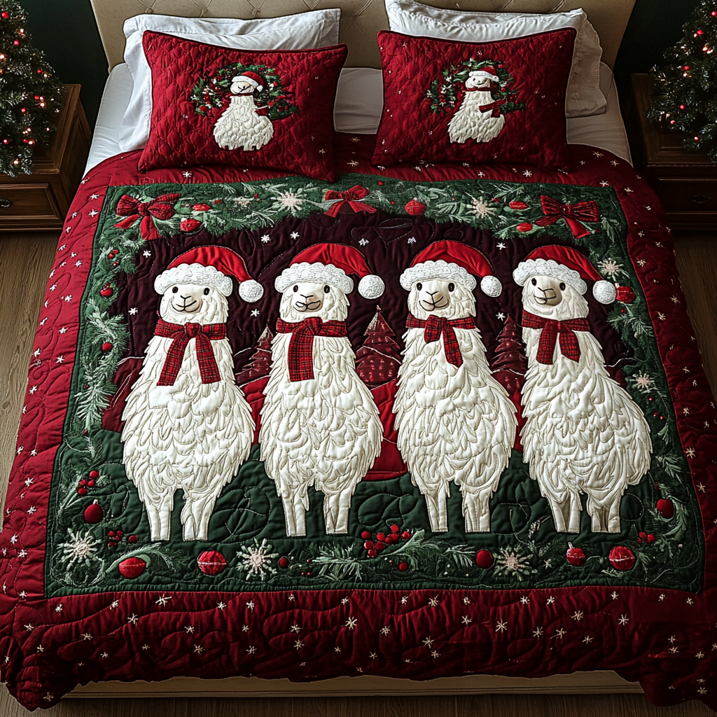 Cozy Llama Christmas -Piece Quilted Bedding Set VH VTQ-Myprintsy