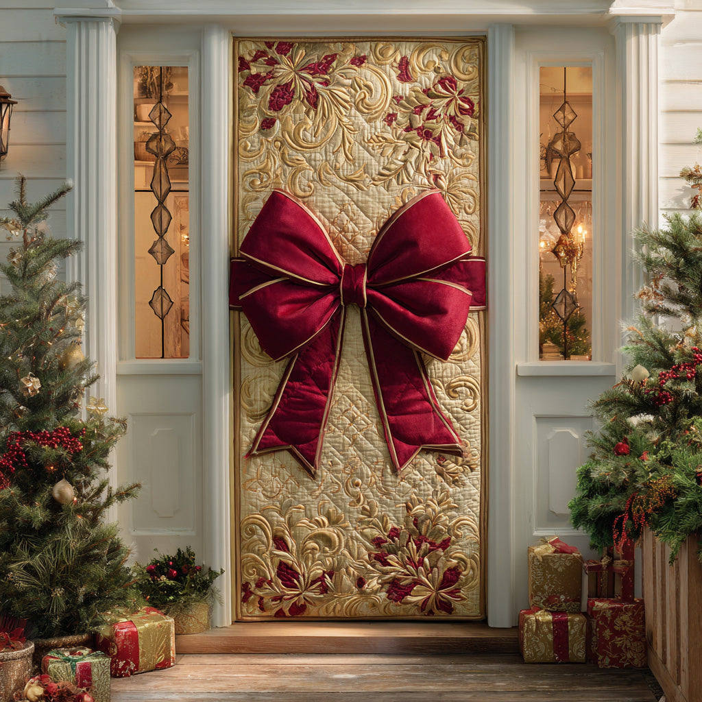 Cozy Ribbon Wreath Quilted Door Cover VTQ-Myprintsy