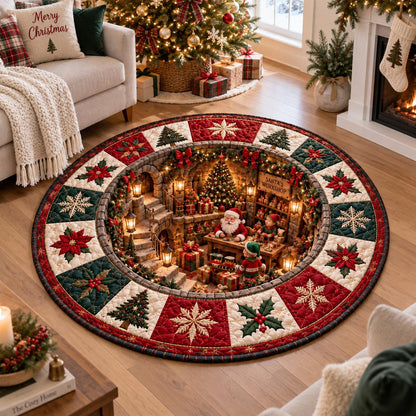 Cozy Santa Workshop Quilted Round Mat VTQ-Myprintsy