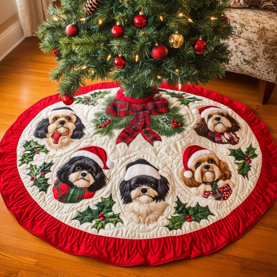 Cozy Shih Tzu Christmas Quilted Tree Skirt-Myprintsy