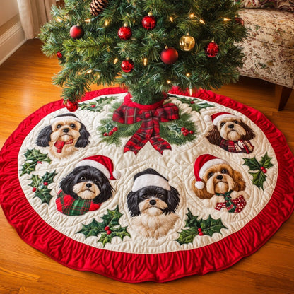 Cozy Shih Tzu Christmas Quilted Tree Skirt-Myprintsy