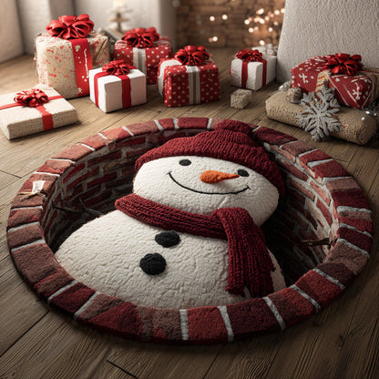 Cozy Snowman Chimney Round Carpet VTQ-Myprintsy