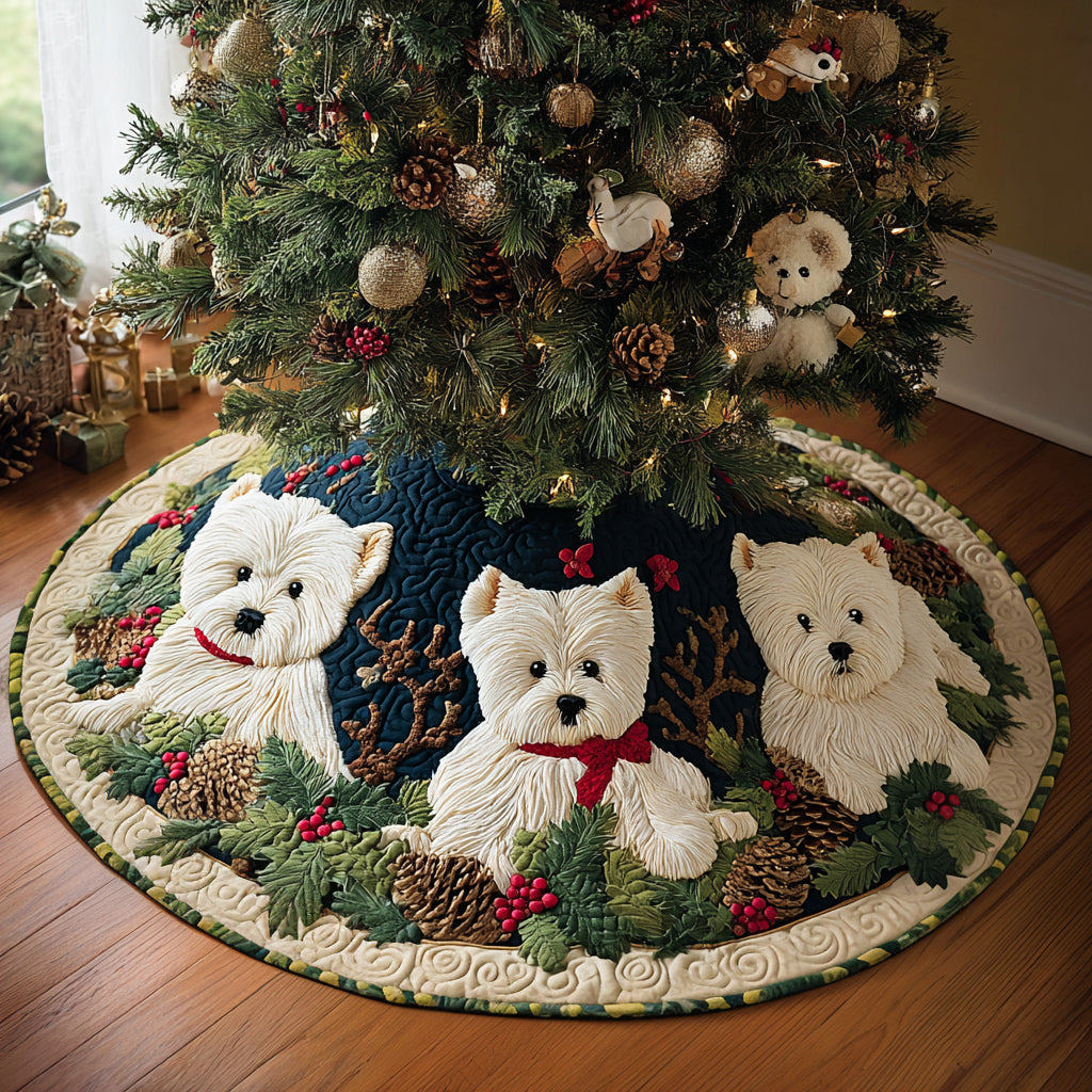 Cozy Westie Cabin Quilted Christmas Tree Skirt VTQ-Myprintsy