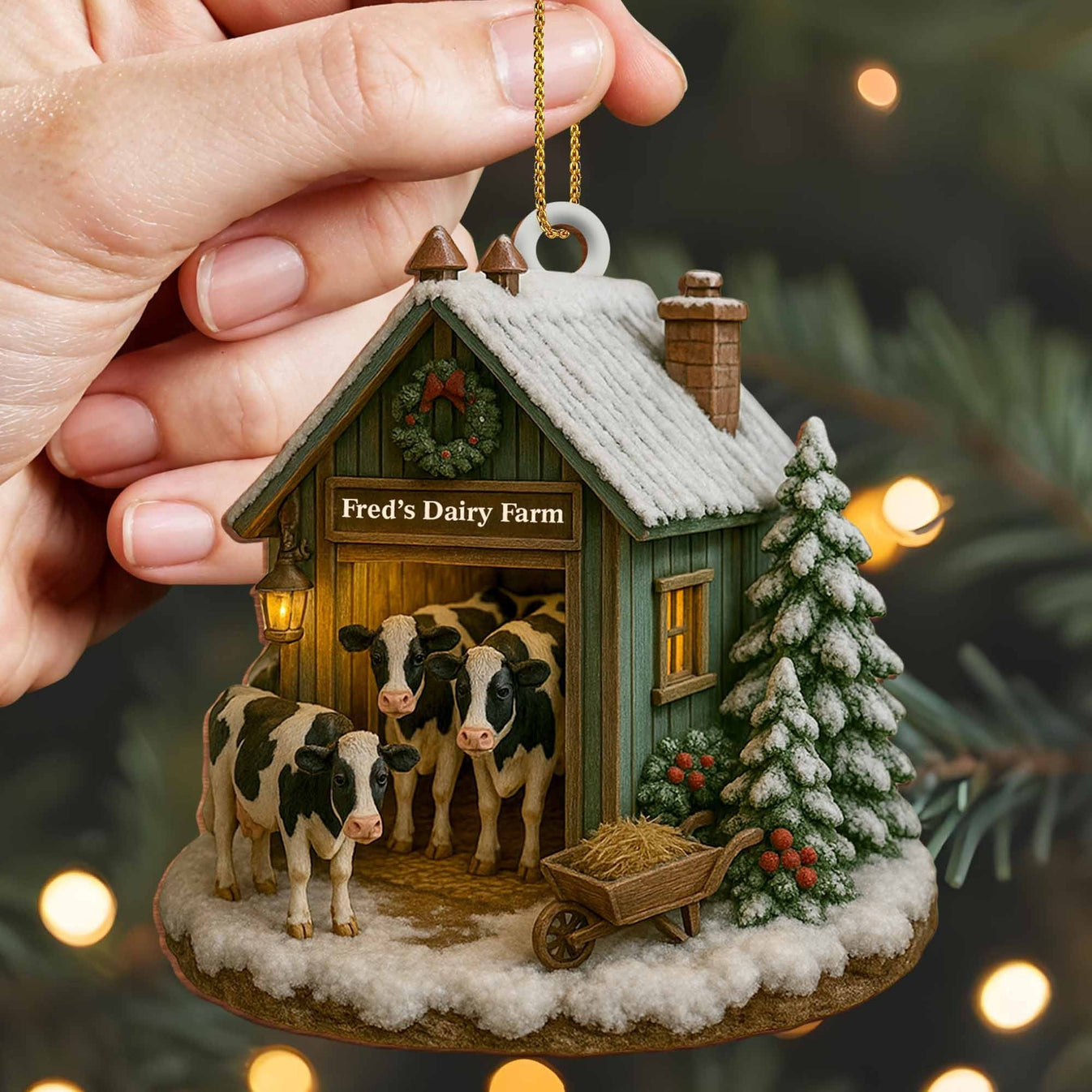 Cozy Winter Scene At Dairy Farm, Gift For Farm Enthusiasts - Personalized Wooden Ornament-Myprintsy