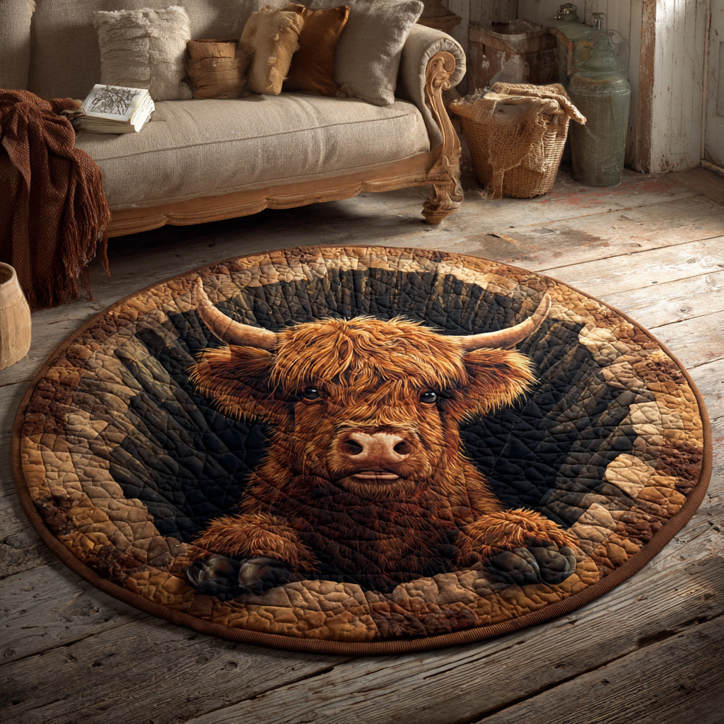 Crater Highland Cow Quilted Round Mat VTQ-Myprintsy