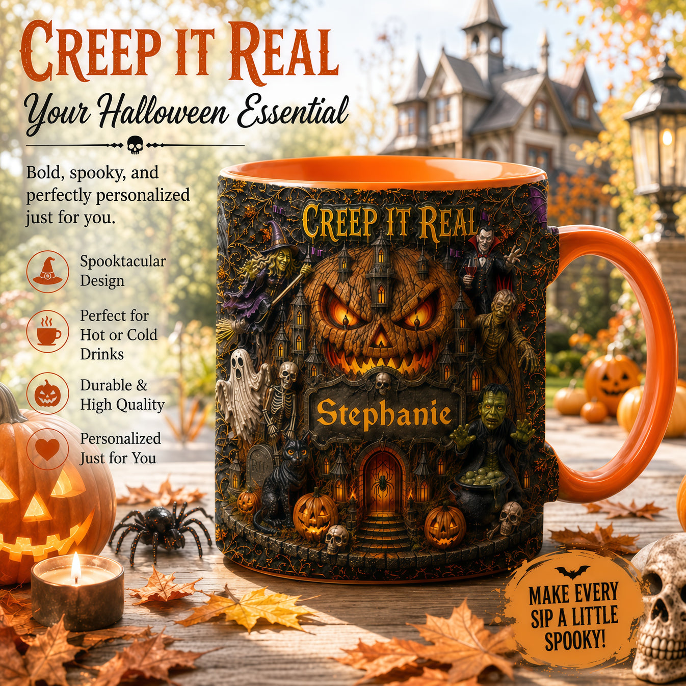 Creep It Real - Personalized Accent Mug - Gift For Halloween-Myprintsy