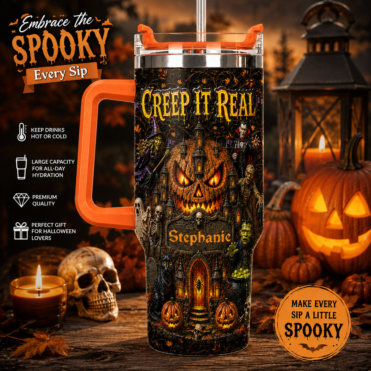 Creep It Real - Personalized Halloween 40oz Tumbler With Straw - Gift For Halloween TEST-Myprintsy