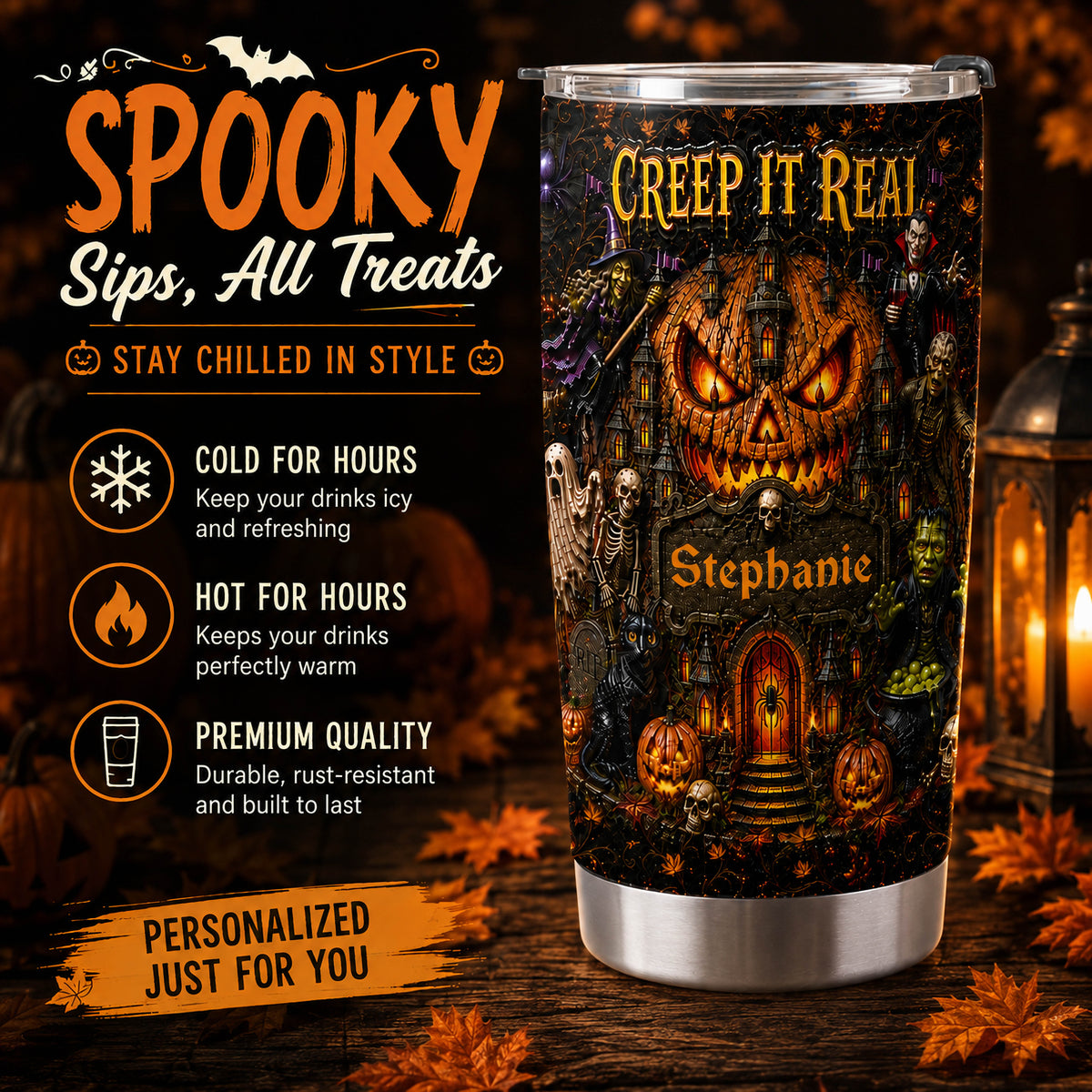 Creep It Real - Personalized Halloween Tumbler Cup - Halloween Gifts For Kids, Family Members, Friends-Myprintsy