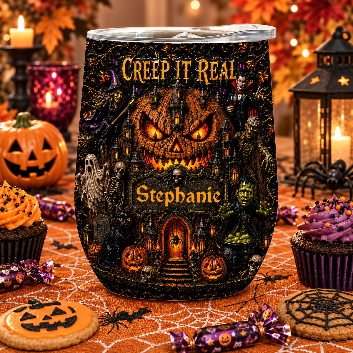 Creep It Real - Personalized Halloween Wine Tumbler - Halloween Gifts For Kids, Family Members, Friends-Myprintsy