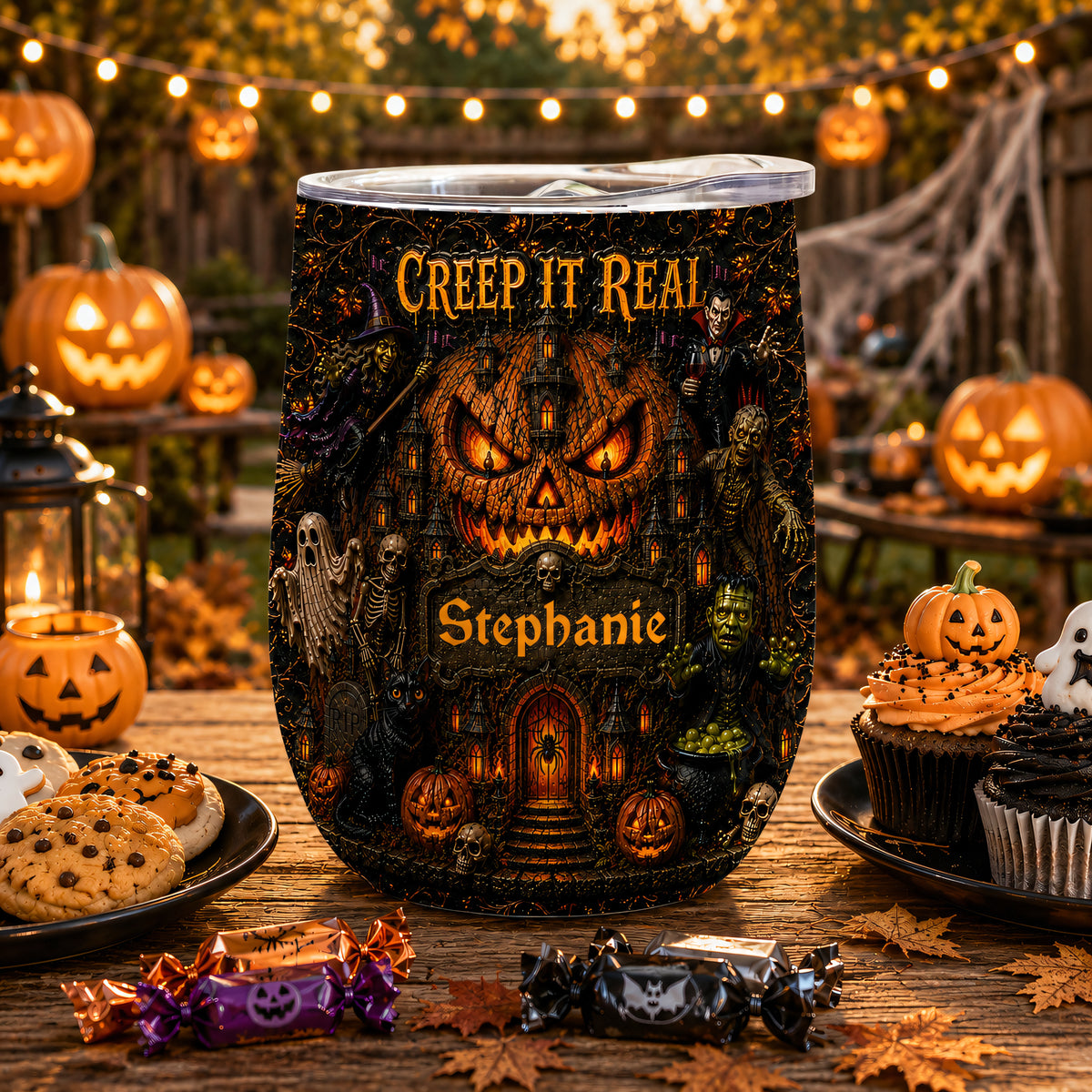 Creep It Real - Personalized Halloween Wine Tumbler - Halloween Gifts For Kids, Family Members, Friends-Myprintsy