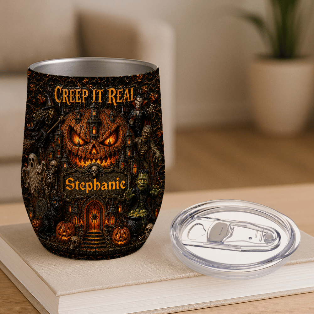 Creep It Real - Personalized Halloween Wine Tumbler - Halloween Gifts For Kids, Family Members, Friends-Myprintsy