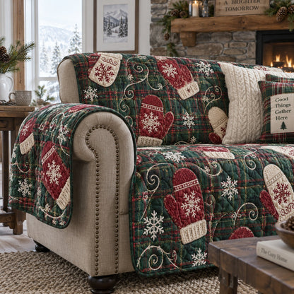 Crimson Frost Mittens Quilted Sofa Cover VTQ-Myprintsy