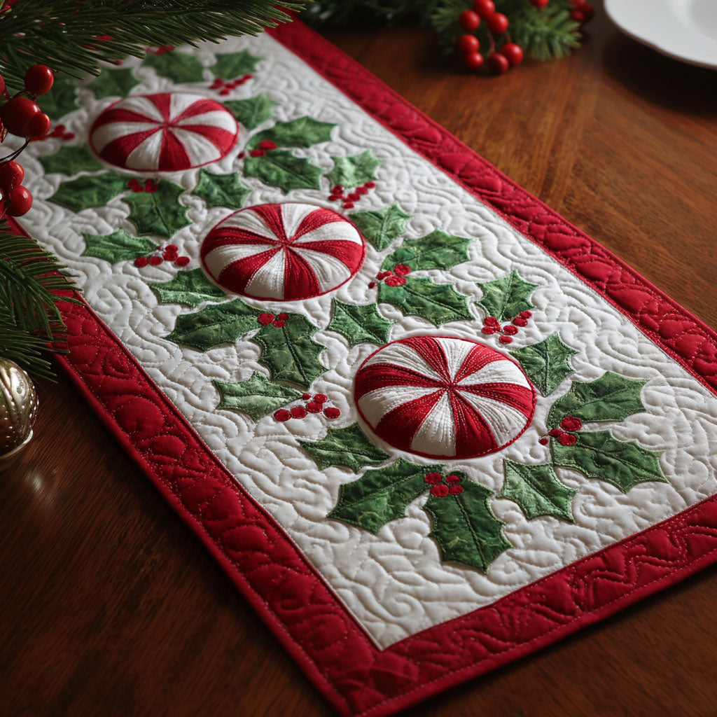 Crimson Peppermint Quilted Table Runner VTQ-Myprintsy