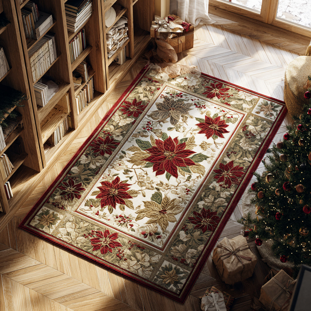 Crimson Poinsettia Border Area Rug VTQ-Myprintsy