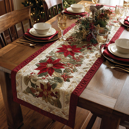 Crimson Poinsettia Border Quilted Table Runner VTQ-Myprintsy