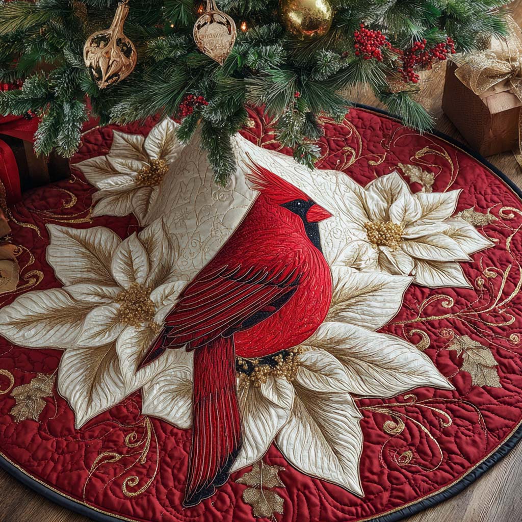 Crimson Poinsettia Grace Quilted Tree Skirt-Myprintsy