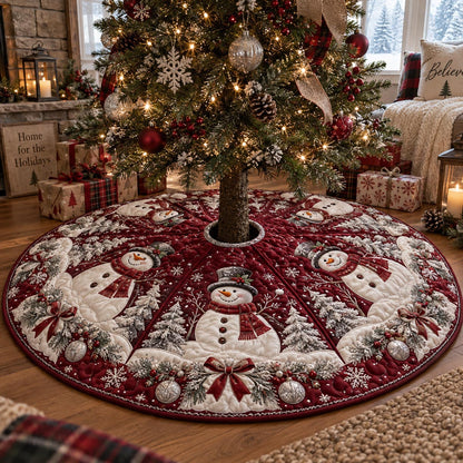 Crimson Snowman Circle Christmas Quilted Tree Skirt VTQ-Myprintsy