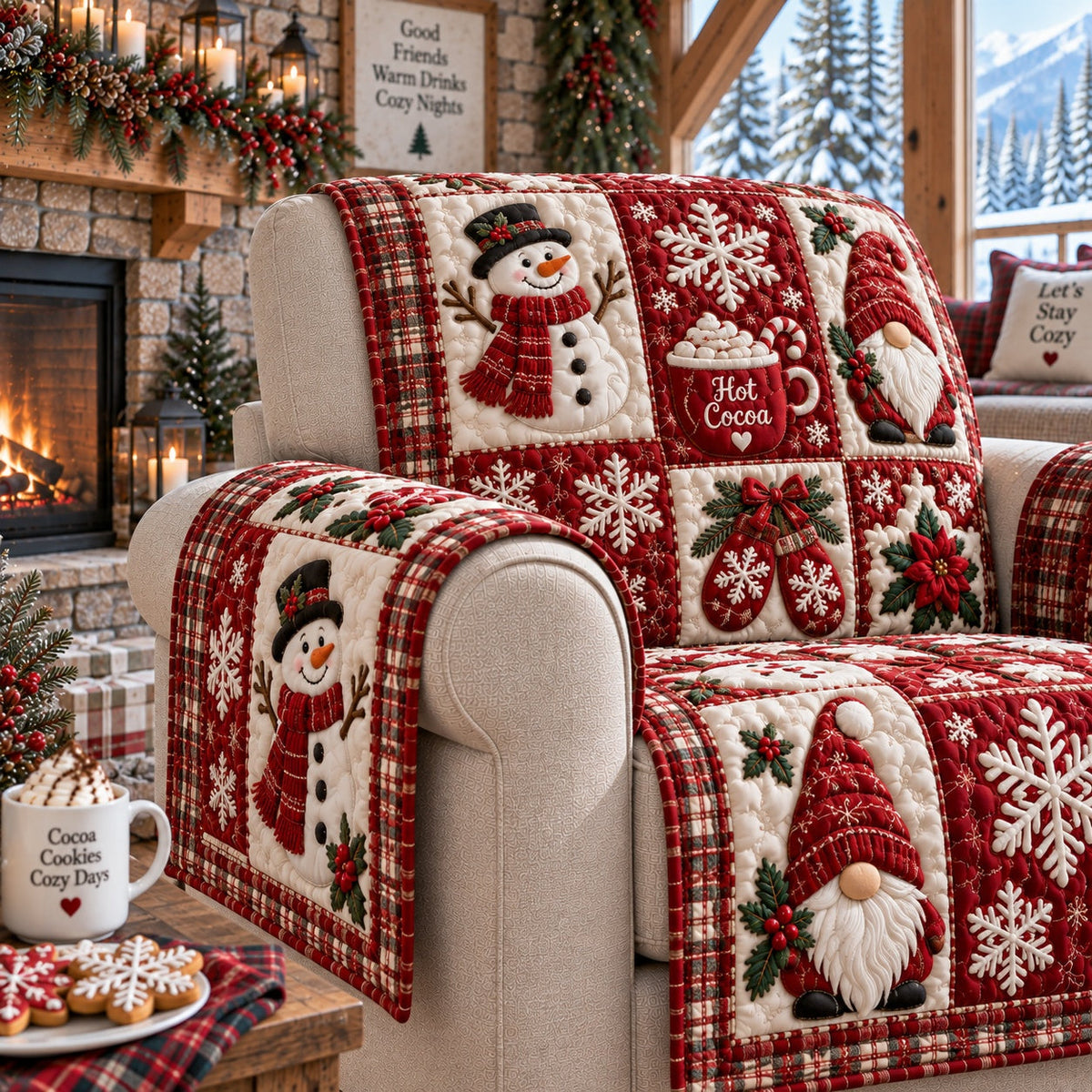 Crimson Yule Magic Quilted Sofa Cover VTQ-Myprintsy