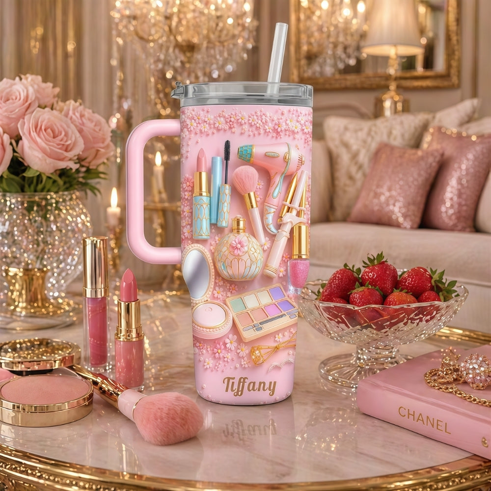 Custom Beauty Cup with Handle - Personalized Makeup Tumbler, Gifts for Makeup Lovers & Artists-Myprintsy