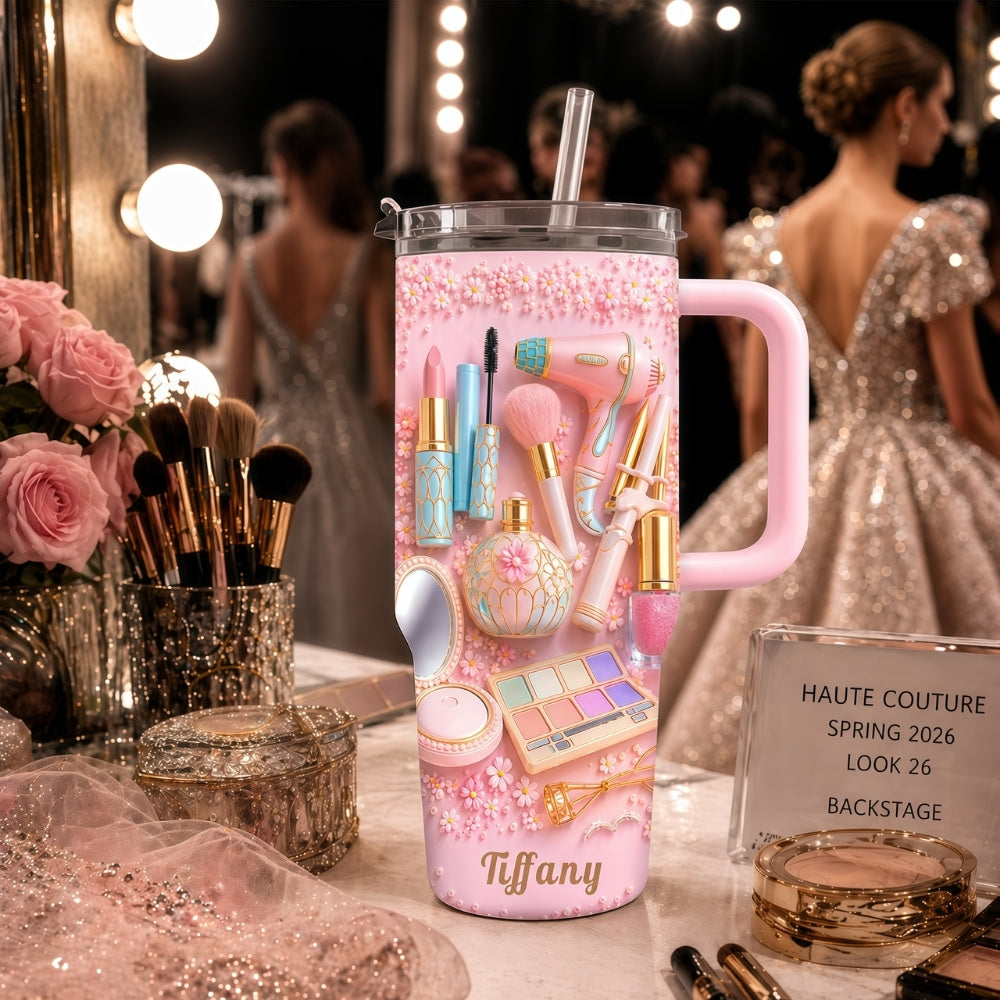 Custom Beauty Cup with Handle - Personalized Makeup Tumbler, Gifts for Makeup Lovers & Artists-Myprintsy