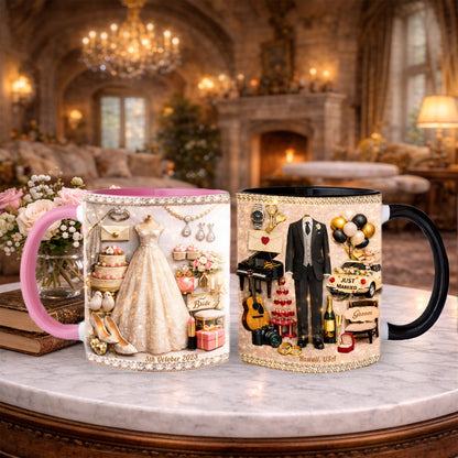 Custom Bride & Groom 3D Mugs, Anniversary & Wedding Gift - Personalized Wedding Couple Mug Set - Personalized Accent Mug-Myprintsy