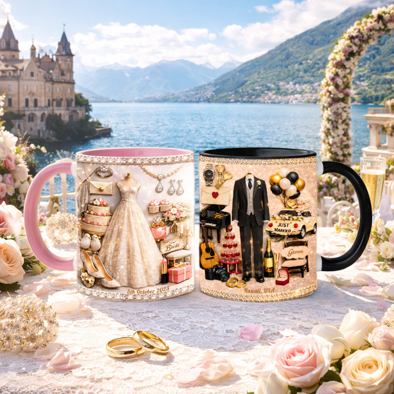 Custom Bride & Groom 3D Mugs, Anniversary & Wedding Gift - Personalized Wedding Couple Mug Set - Personalized Accent Mug-Myprintsy