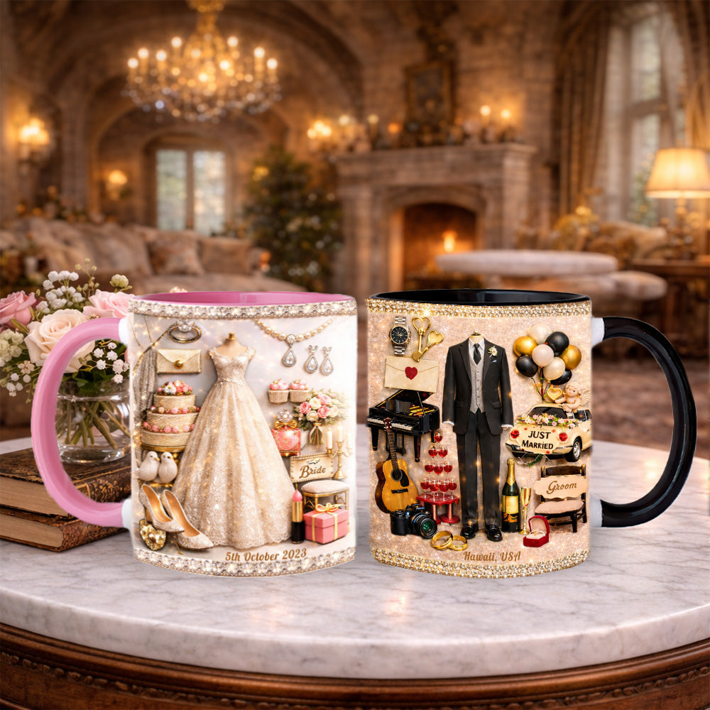 Custom Bride & Groom 3D Mugs, Anniversary & Wedding Gift - Personalized Wedding Couple Mug Set - Personalized Accent Mug-Myprintsy