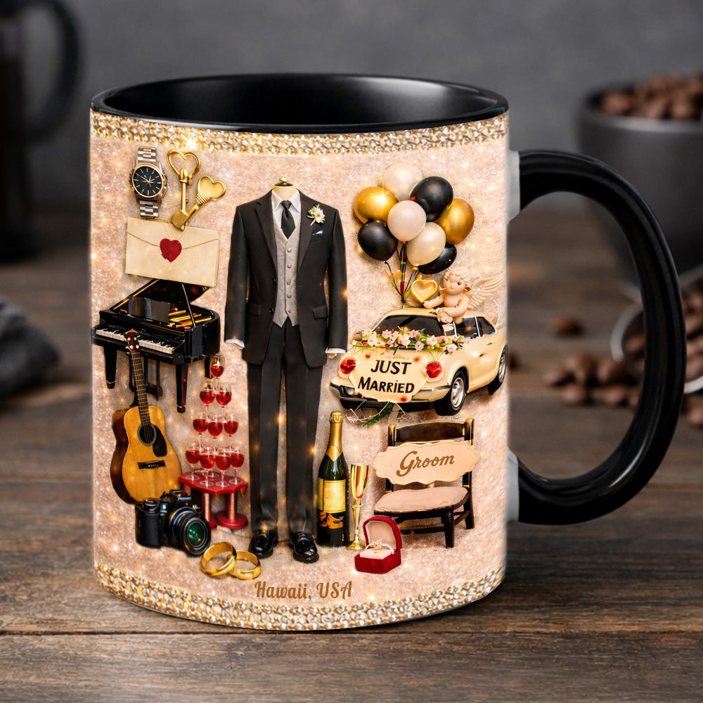 Custom Bride & Groom 3D Mugs, Anniversary & Wedding Gift - Personalized Wedding Couple Mug Set - Personalized Accent Mug-Myprintsy
