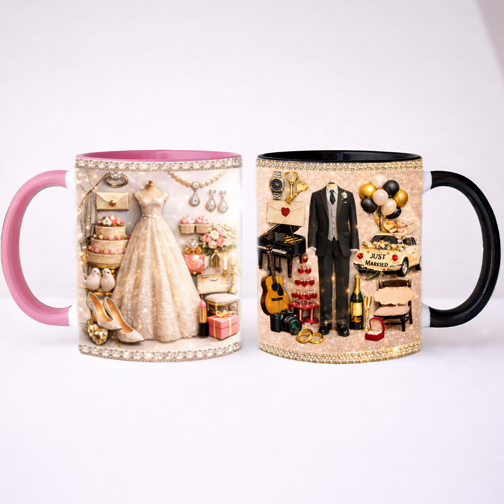Custom Bride & Groom 3D Mugs, Anniversary & Wedding Gift - Personalized Wedding Couple Mug Set - Personalized Accent Mug-Myprintsy