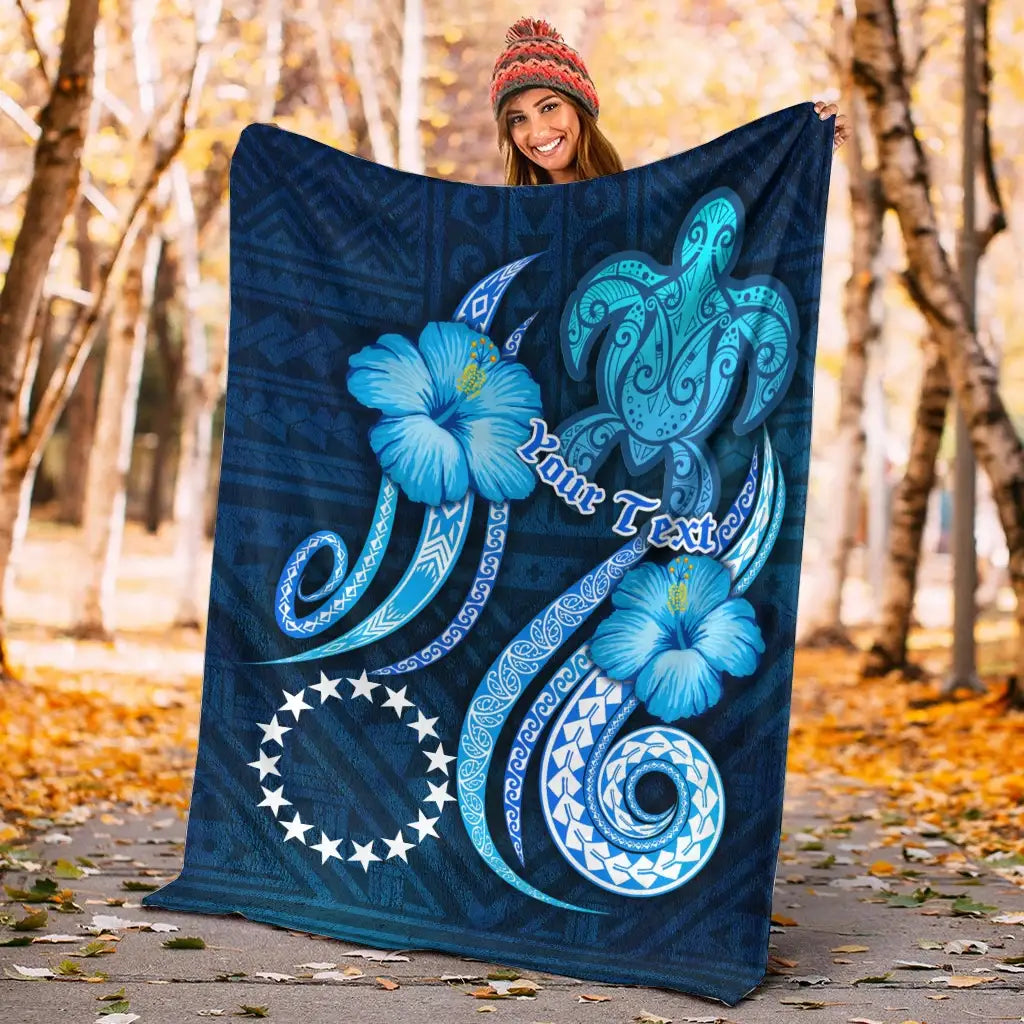 [Custom] Cook Islands Personalised Premium Blanket - Turtle and Tribal Tattoo Of Polynesian-Myprintsy