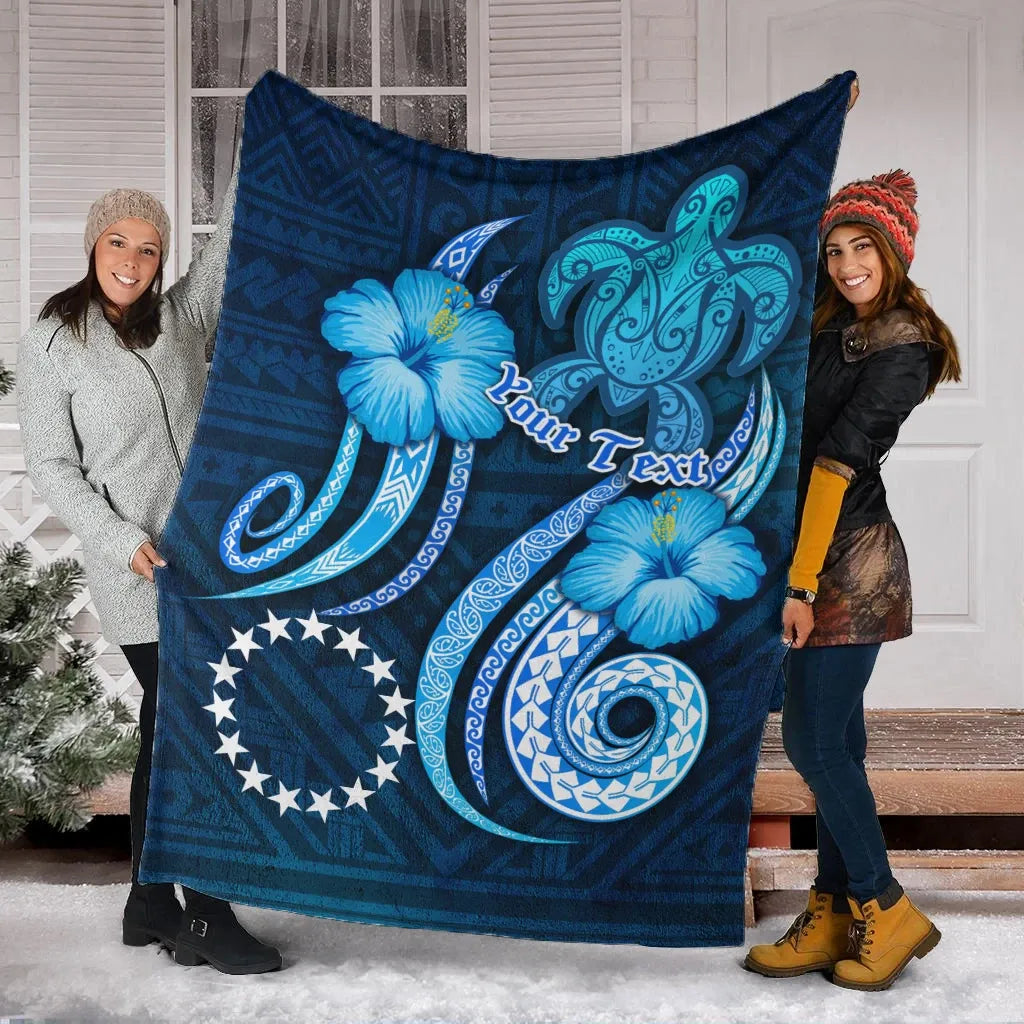 [Custom] Cook Islands Personalised Premium Blanket - Turtle and Tribal Tattoo Of Polynesian-Myprintsy