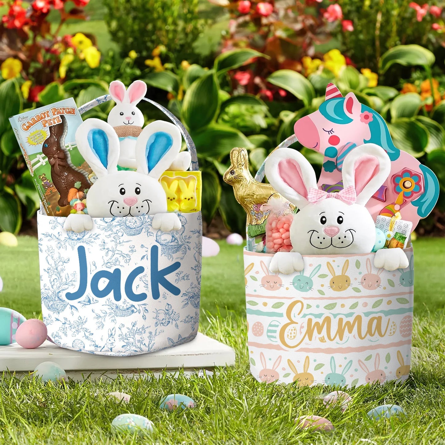 Basket for Kids – Custom Name Bunny Easter Basket Gift for Boys & Girls - Personalized Easter Basket