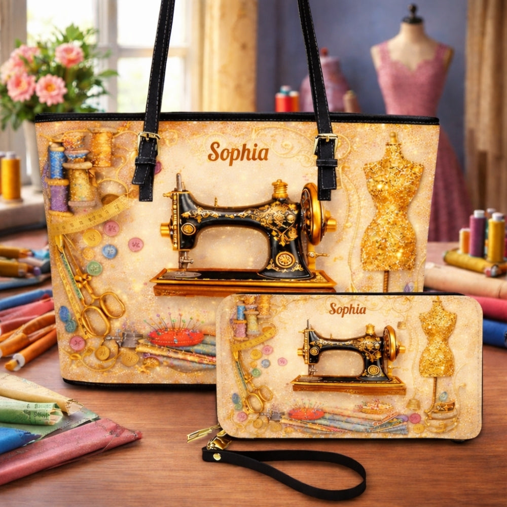 Custom Name Tailor Gift, Fashion Designer - Personalized Sewing Leather Bag & Wallet Set-Myprintsy