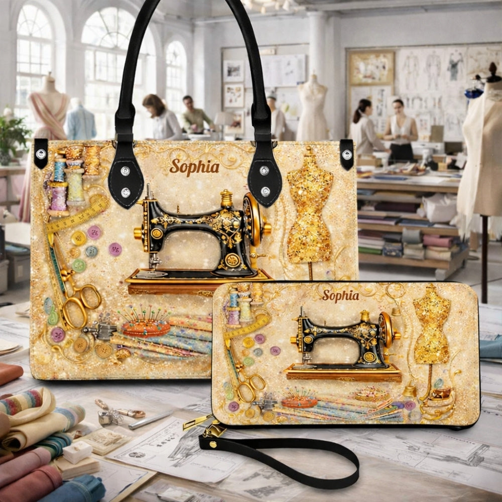 Custom Name Tailor Gift, Fashion Designer - Personalized Sewing Leather Bag & Wallet Set-Myprintsy